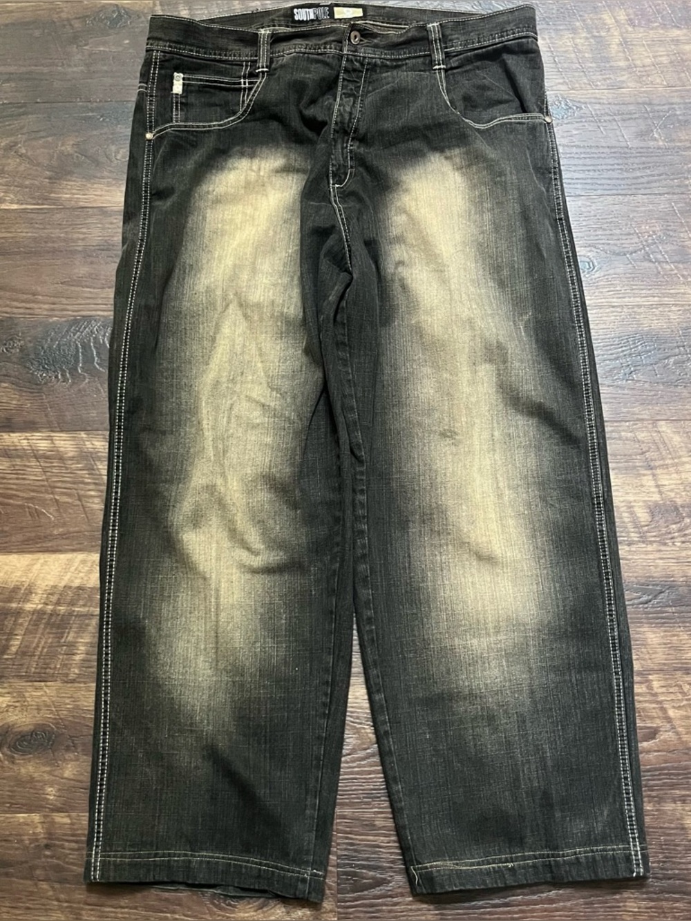 Vintage SouthPole y2K gold whisker baggy wide leg denim jeans 40x31 Sz 40 *read